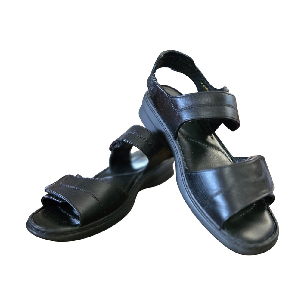Josef Seibel Chic Comfy Debra Black Leather Adjustable Comfort Sandals Womens 40
